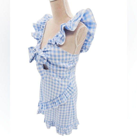 Blue Gingham Ruffle Mini Dress - Picture 4 of 11